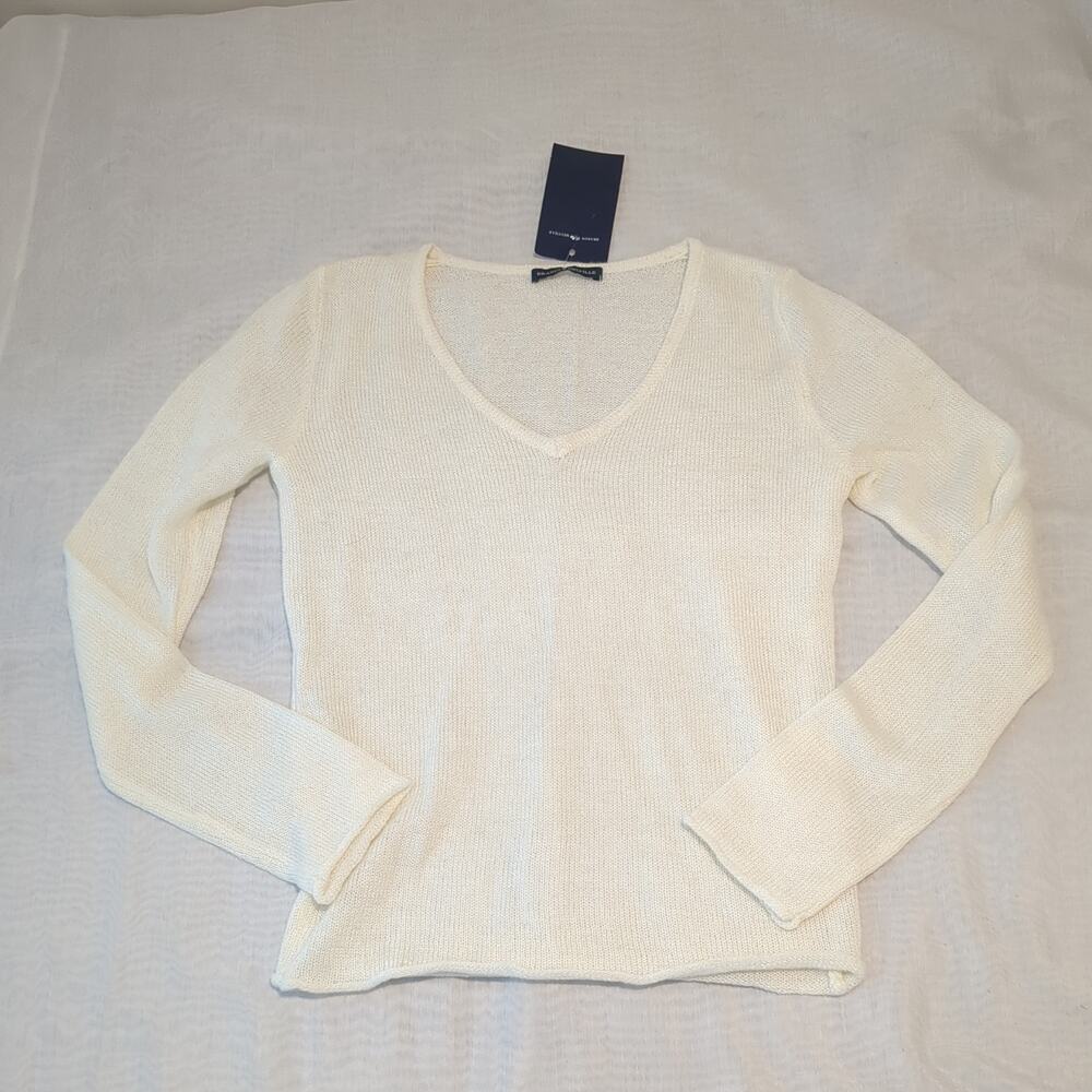 Brandy Melville Mohair Wool Blend Sweater Women One Size V Neck Cream Medium